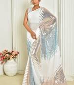 Trending Sequance Work Party Wear Saree In White On Georgette c