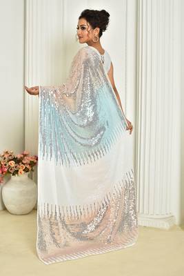 Trending Sequance Work Party Wear Saree In White On Georgette c 2