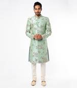 Green Silk Sherwani And Churidar