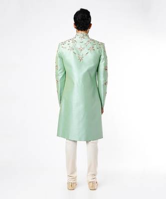 Green Silk Sherwani And Churidar 2