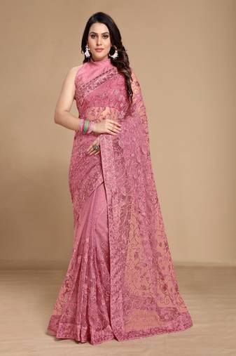 Soft net saree  with embroidered border with blouse