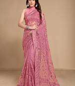 Soft net saree  with embroidered border with blouse