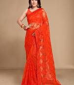 Soft net saree  with embroidered border with blouse