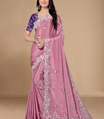 Chinon silk saree with embroidered border with blouse
