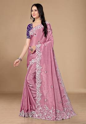 Chinon silk saree with embroidered border with blouse 2