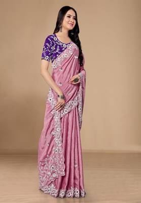 Chinon silk saree with embroidered border with blouse 4
