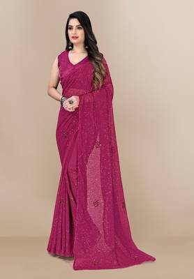 Sequence Work Georgette Saree With Lace Border  With Blouse 1