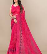 Soft Net Floral Embroidered Saree  With Embroidered Border With Blouse