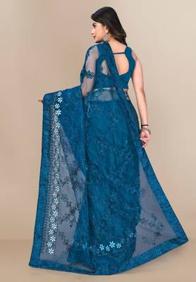 Soft Net Floral Embroidered Saree  With Embroidered Border With Blouse 3