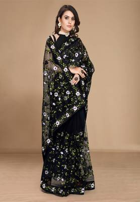 Black Net Floral Saree 2