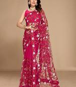 Soft Net Floral Embroidered Saree  With Embroidered Border With Blouse