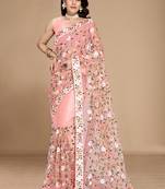Soft Net Floral Embroidered Saree  With Embroidered Border With Blouse