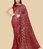 Soft Net Saree With Sequence Work  With Embroidered Border With Blouse
