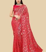 Soft Net Saree With Sequence Work  With Embroidered Border With Blouse