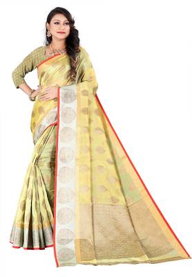 Organza Silk Blend Saree With  Woven Desing Border  With Blouse 1