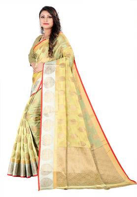 Organza Silk Blend Saree With  Woven Desing Border  With Blouse 2
