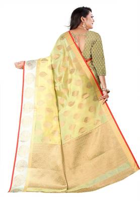 Organza Silk Blend Saree With  Woven Desing Border  With Blouse 3