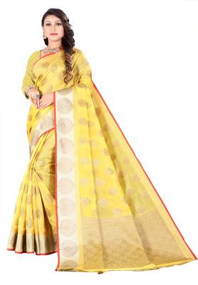 Organza Silk Blend Saree With  Woven Desing Border  With Blouse 1