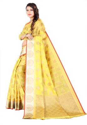 Organza Silk Blend Saree With  Woven Desing Border  With Blouse 2