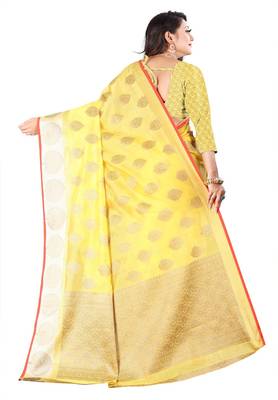 Organza Silk Blend Saree With  Woven Desing Border  With Blouse 3