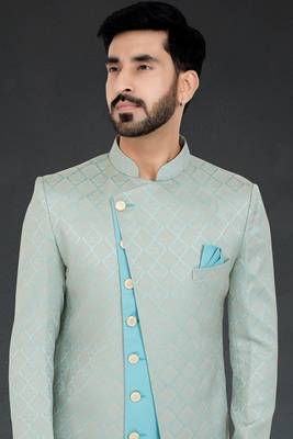 grey Jacquard embroidered Sherwani 3
