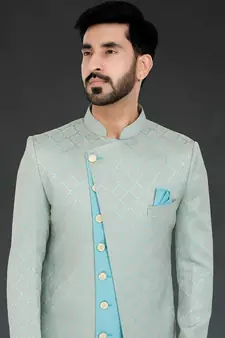 grey Jacquard embroidered Sherwani