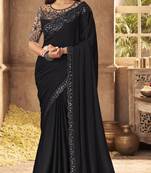 Black plain silk saree with blouse