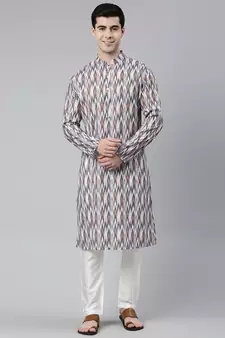 Grey Ikat Printed Kurta Set