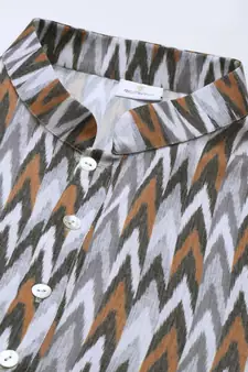 grey cotton kurta set with ikat printed work