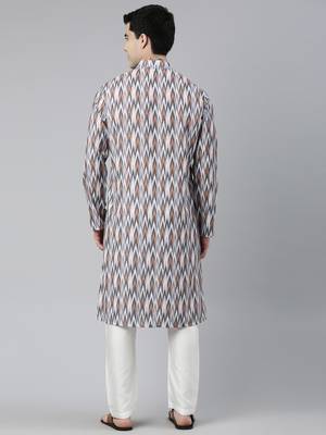 grey cotton kurta set with ikat printed work 5