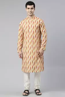 Mustard Ikat Printed Kurta Set