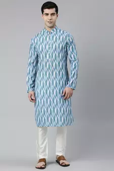 Light Blue Ikat Printed Kurta Set