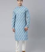 Light Blue Ikat Printed Kurta Set