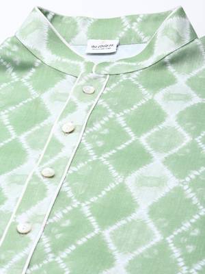 light green cotton kurta set with tie dye woven work 2