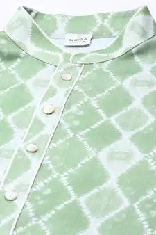 light green cotton kurta set with tie dye woven work