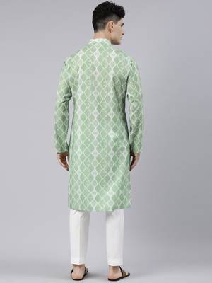 light green cotton kurta set with tie dye woven work 5