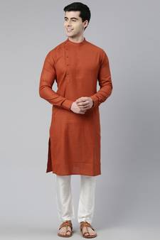 Rust Self Design Side Open Kurta Set