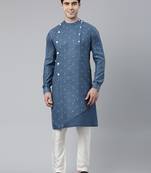 Denim Blue Design Asymmetrical Kurta Set