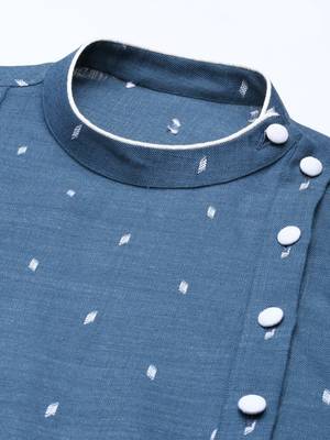 Denim Blue Design Asymmetrical Kurta Set 2