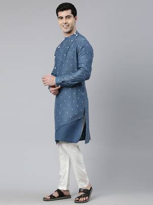 Denim Blue Design Asymmetrical Kurta Set 3