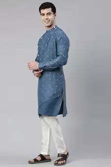 Denim Blue Design Asymmetrical Kurta Set