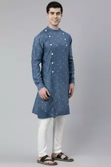 Denim Blue Design Asymmetrical Kurta Set