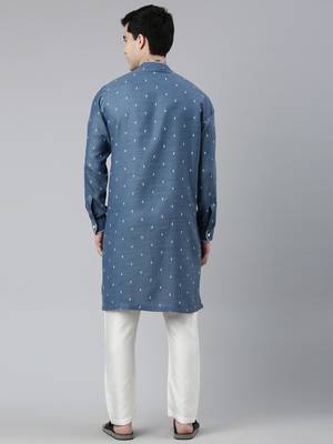 Denim Blue Design Asymmetrical Kurta Set 5