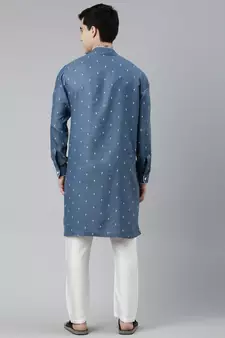 Denim Blue Design Asymmetrical Kurta Set