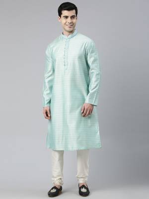 Light Blue Jacquard Silk Kurta Set 1