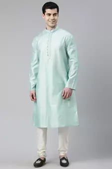 Light Blue Jacquard Silk Kurta Set