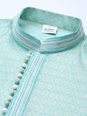 Light Blue Jacquard Silk Kurta Set 2