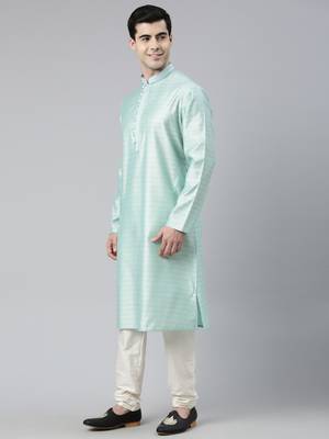 Light Blue Jacquard Silk Kurta Set 3