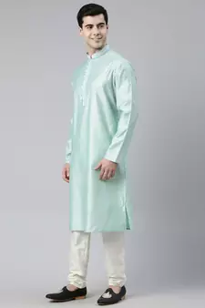 Light Blue Jacquard Silk Kurta Set