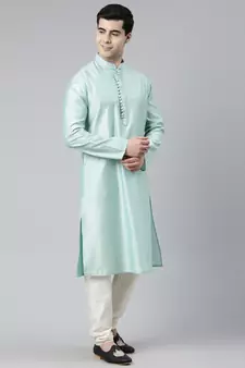 Light Blue Jacquard Silk Kurta Set